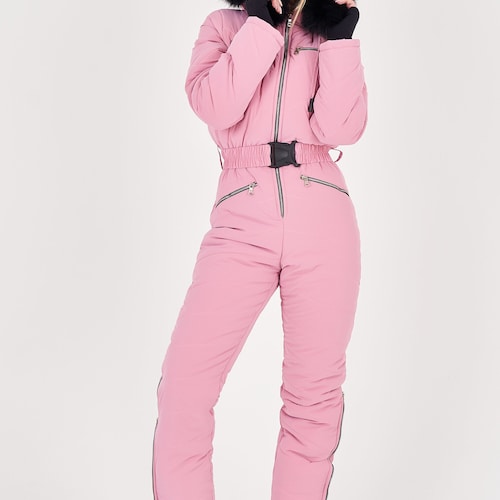 Blush Pink Ski Suit Women One Piece Winter Snowsuit Women Warm - Etsy