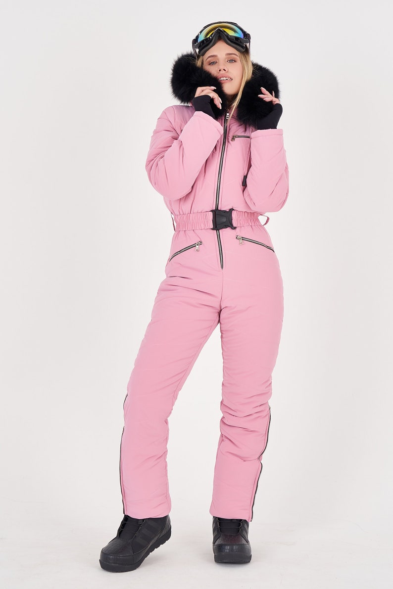 Blush Pink Ski Suit Women One Piece Winter Snowsuit Women Warm Etsy