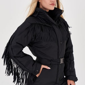 Black skisuit with fringe Woman ski suit Fringed warm jacket for winter Stylish women's snowsuit Ski jumpsuit onecie Skisuit Skianzug damen image 5