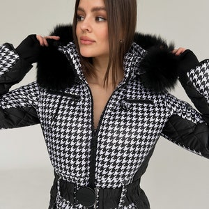 Houndstooth Print Ski Jumpsuit Ski Suit Checkered Black and - Etsy