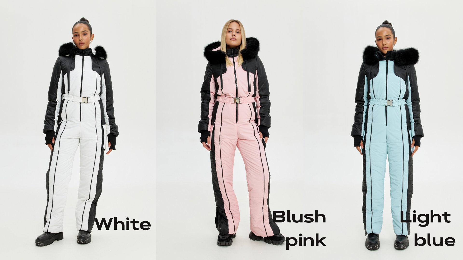 Pantalones de dos piezas para mujer Mono de esquí de invierno Mujeres  Blanco con inserto negro Trajes de esquí Cómoda chaqueta de piel sintética  con