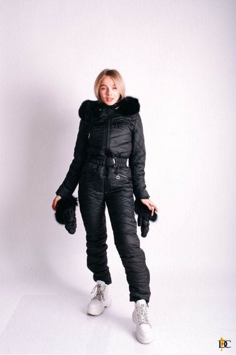 Combinaison de ski femmes noir total avec sac et mitaines Ski | Etsy