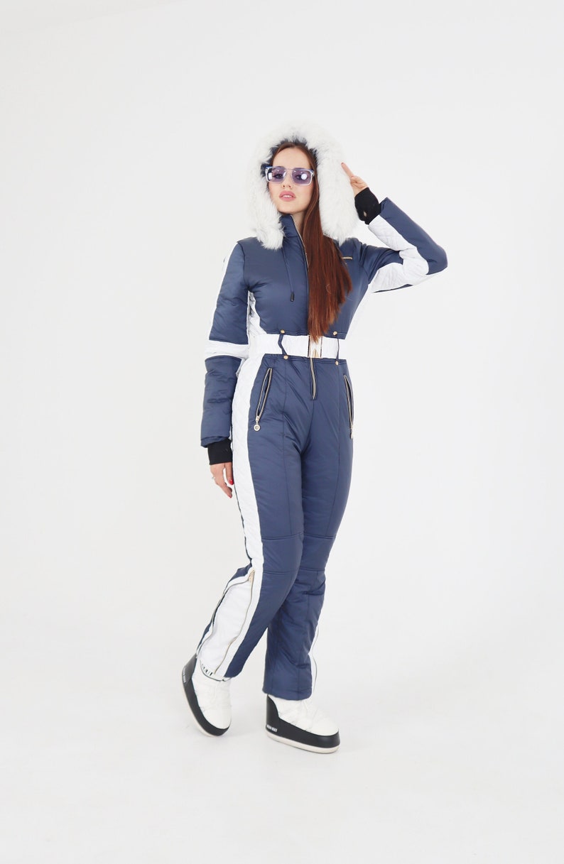 Women Ski Jumpsuit Navy Blue With White Insert Ski Overall - Etsy