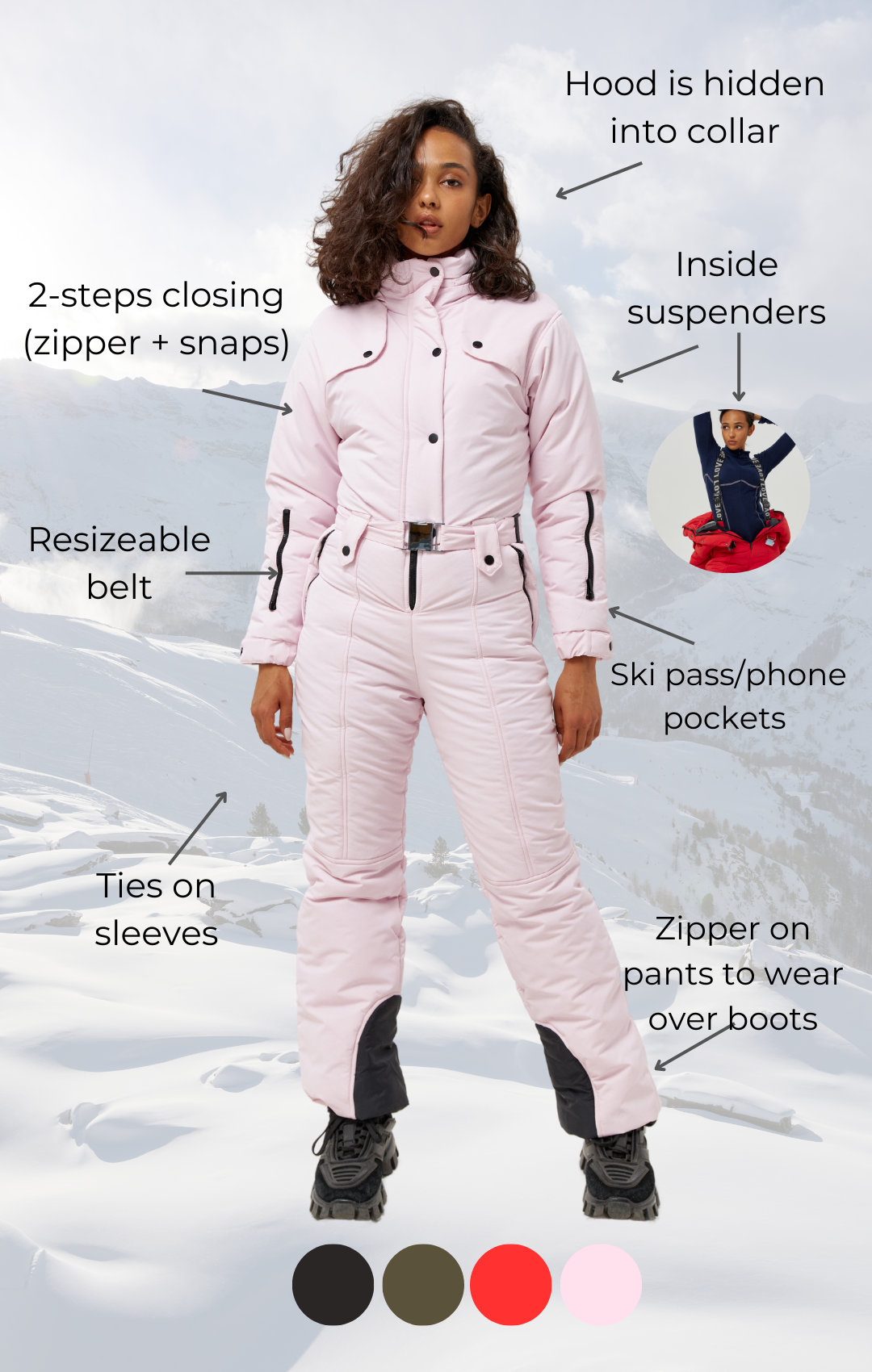 Women's Winter Ski Suit - Hooded, Waterproof Jumpsuit With Faux Fur Trim & Down Fill For Snow Sports