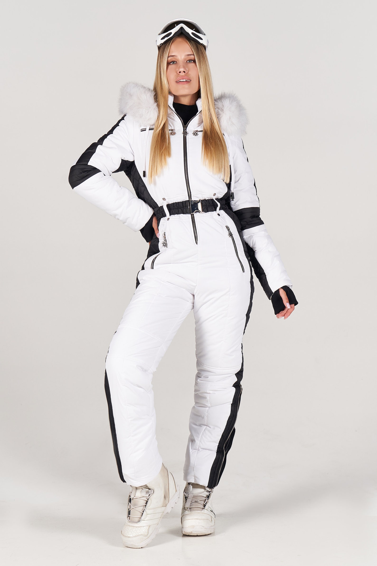 Women Ski jumpsuit white with black insert Ski overall bright Etsy