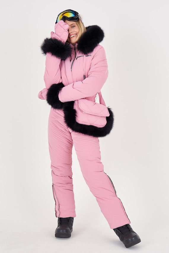 Blush Pink Ski Suit Women One Piece Winter Snowsuit Women Warm | Etsy