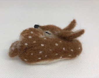 Needle Felted Wild Sleeping Fawn Decoration