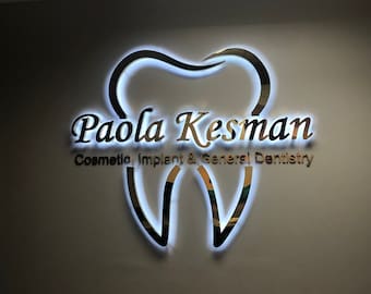 Custom LED Illuminated Brushed Metal Logo Sign - 3D Office Decor