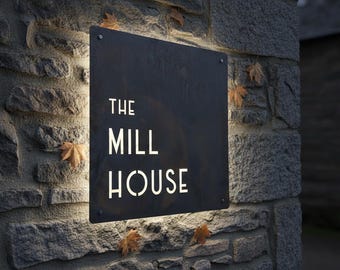 Custom Raw Metal Led Sign, Corten Steel Illuminated Sign, Business Logo, Metal Sign, Business Logo, Lazer Cut Metal Sign, Wall Gift Sign