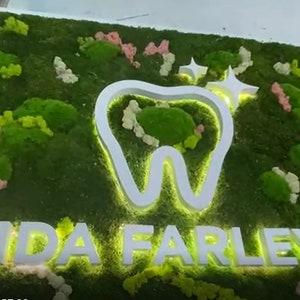 Custom Moss Wall Art, Dental Clinic, Real Moss Custom Logo Sign, Custom Moss LED Light Logo, Office Moss Decor, Maintenance Free Moss, Pupax