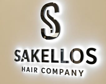 3D Metal Backlit Business Sign: Custom LED Logo, Mirror Gold