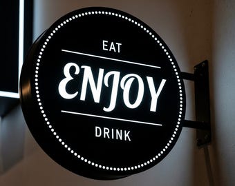Exterior Illuminated Round Blade Sign, Double Sided Signage, Custom Double Sided Sign, Wall Mounted Sign, Circle Led Blade Sign, Window Sign