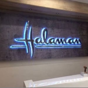 Placa de LED 3D personalizada, logotipo de parede de LED Halo personalizado, placa de logotipo iluminada, sinalização personalizada, sinalização retroiluminada para escritórios, saguões e recepções