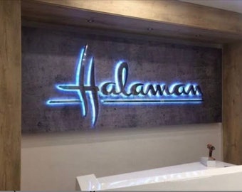 3D Custom Led Sign, Custom Halo Led Wall Logo, Illuminated Logo Sign, Personalized Signage, Office, Lobby & Reception Sign, Pupax