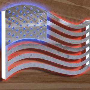 Stahl USA Flaggenschild, LED-Licht USA Maps Flagge, Benutzerdefinierte Stahl USA Flaggenkarte, beleuchteter Adler USA Metallflagge, USA Metallkunst, Flaggenschild