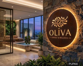 Round Rusty Metal Sign, Circle Corten Steel Sign, Illuminated Raw Metal Logo, Led Rusty Sign, Business Sign, Lazer Cut Metal Sign, Wall Sign