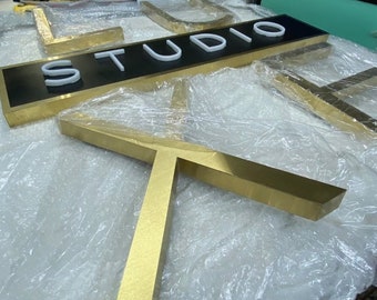 Brushed Brass Custom 3D Logo Sign: Personalized Office Decor, 3D Metal Logo Sign, Business Metal Sign,  Laser Cut Metal, Reception Sign