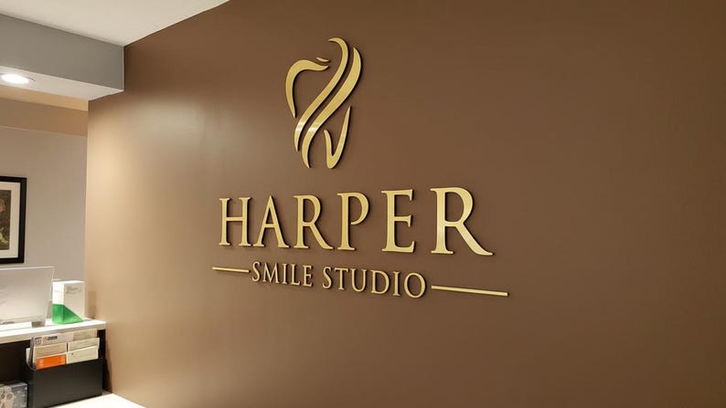 Letrero con logotipo cortado con láser, letrero para salón de belleza, letrero comercial 3D, rótulo comercial, corte láser personalizado, logotipo con diseño 3D en relieve, letrero para dentista imagen 6