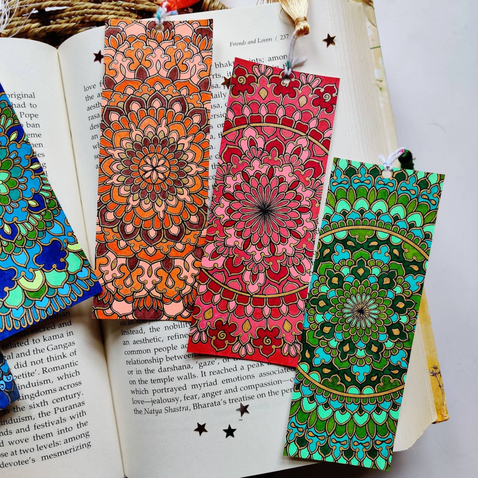 Handmade Mandala Bookmarks, Colorful Mandala Bookmarks, Booklover Gift