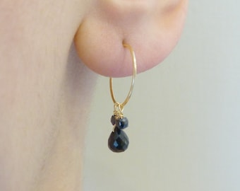 Black Onyx Hoop Earrings | 14ct Gold Filled Black Cluster Earrings | Small Hoop Handmade Earrings | Wire Wrapped Onyx Earrings