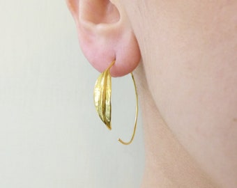 Gold Leaf Hoops | Oxidised Earrings |  Sterling Silver Hoop Earrings | Botanical Gold Leaf Earrings | Gold Hoop Earrings | Silver Leaf Hoops