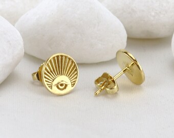 Evil Eye Stud Earrings | Evil Eye Earrings | Gold Stud Earrings | Sunburst Stud earrings| Evil Eye Sunburst Gold Earrings | Eye Earrings