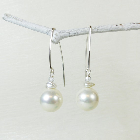 Long Fish Hook Pearl Drop Earrings Shell Pearl Bridal Etsy Canada