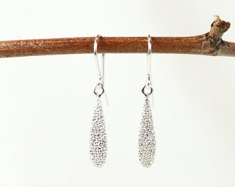 Sterling Silver Drop Earrings | Textured Silver Earrings | Dangly Textured Earrings Silver