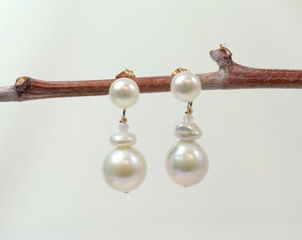 Pearl Earrings | Pearl Drop Earrings | Double Pearl Drop Earrings | Wedding Earrings | Gold Filled Pearl Earrings