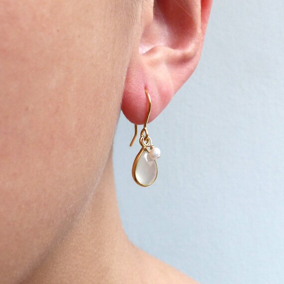 White Chalcedony Earrings 18ct Gold Plated Sterling Silver