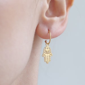 Hamsa Hoops | Hamsa Earrings | Fatima Hand Hoop Earrings | Gold Hoop Earrings | Hamza Earrings | Small Earrings | Sterling Silver earrings.