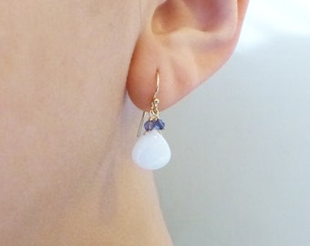 Opal Earrings | Opal and Iolite Earrings | Opal Teardrop Earrings | Gold Opal Earrings | October Birthstone | White Teardrop Earrings