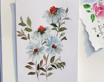 Hand painted card, watercolor Daisy note card, thank you card, card for your loved ones, 4.21*5.90 inches