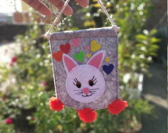 Bunny felt Banner,Nursery decor , Easter banner, Nursery Wall Hanging Pennant,rabbit felt Banner,mini home  felt banner