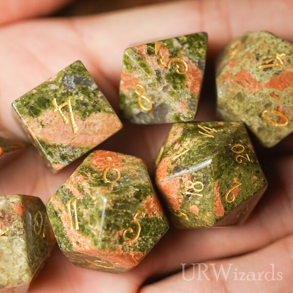 Dnd dice set  Unakite Polyhedral Dice Set Gemstone  Set  -  Dungeons and Dragons, RPG Game  MTG Game