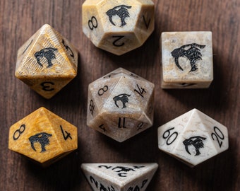Dnd dice set Coral Fossil Polyhedral Dice Set Gemstone  Set  -  Dungeons and Dragons, RPG Game  MTG Game Sabertooth