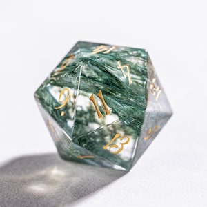 Dnd dice set Moss Glass  Set  - Engraved/Carving for Dungeons & Dragons, RPG Game  MTG Game Moon Version