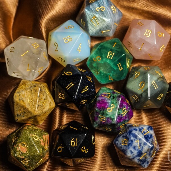 D20 Gravierter Edelstein D20 Würfel - Dungeons and Dragons D20, RPG Game, MTG Game