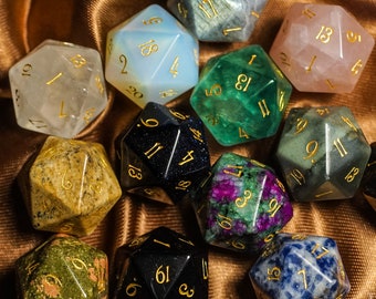 D20 pierres précieuses gravées D20 dés - donjons et dragons D20, jeu RPG, jeu MTG