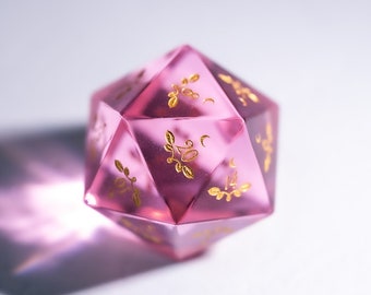 Dnd dice set Pink Tourmaline Glass Polyhedral Dice Set Gemstone  Set  -  Dungeons and Dragons, RPG Game  Plant Vine Style