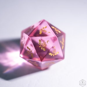 Dnd dice set Pink Tourmaline Glass Polyhedral Dice Set Gemstone  Set  -  Dungeons and Dragons, RPG Game  Plant Vine Style