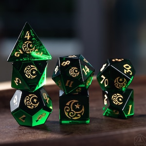 Dnd dice set Emerald Glass Polyhedral Dice Set Gemstone  Set  -  Dungeons and Dragons, RPG Game  MTG Game Moon & Star