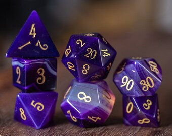 Dnd dice set  Purple Agate  Set  - Engraved/Carving for Dungeons and Dragons, RPG Game  MTG Game