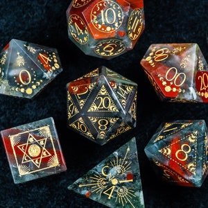 Dnd dice set  Blood Stone Polyhedral Dice Set  Set  -  Dungeons and Dragons, RPG Game  Lunar Eclipse