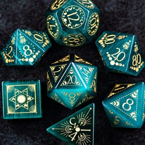 Dnd dice set  Teal Green Cat's Eye Polyhedral Dice Set  Set  -  Dungeons and Dragons, RPG Game  Lunar Eclipse