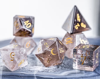 Dnd dice set Smoky Quartz Polyhedral Dice Set Gemstone  Set  -  Dungeons and Dragons, RPG Game  MTG Game Moon Style
