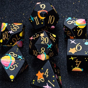 Cosmos/Galaxy Frosted Hand-painted Dice Set Full Set Obsidian Polyhedral Dice Set  Set  -  Dungeons and Dragons, RPG Game