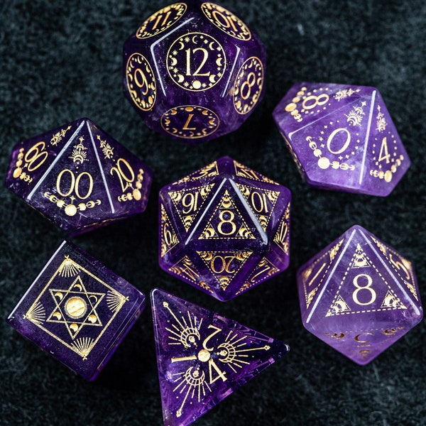 Dnd dice set  Amethyst Polyhedral Dice Set  Set  -  Dungeons and Dragons, RPG Game  Lunar Eclipse