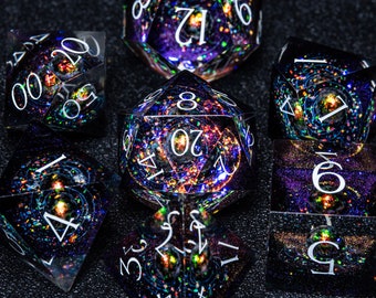 Dnd dice set  Handmade Resin Sharp Edge Dice Polyhedral Dice Set  Set  -   The Opal Pieces Galaxy