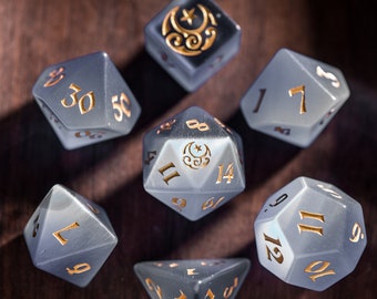Dnd dice set Grey Cat's Eye Polyhedral Dice Set Gemstone  Set  -  Dungeons and Dragons, RPG Game  MTG Game Moon & Star